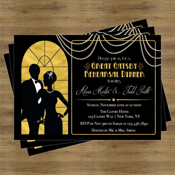 Great Gatsby Invitation Template Free Lovely Great Gatsby Invitation Rehearsal Dinner Invitation