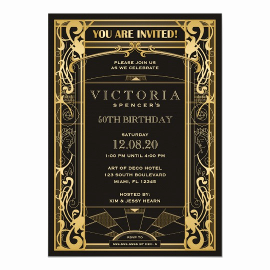 Great Gatsby Invitation Template Free Luxury Vintage Art Deco Great Gatsby Birthday Invitation