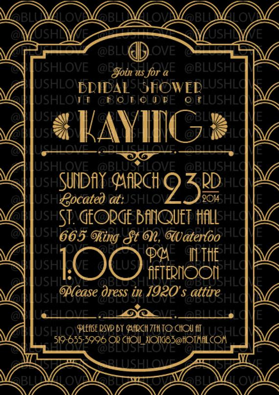 Great Gatsby Invitation Template Free New Items Similar to Great Gatsby Bridal Shower Invitation