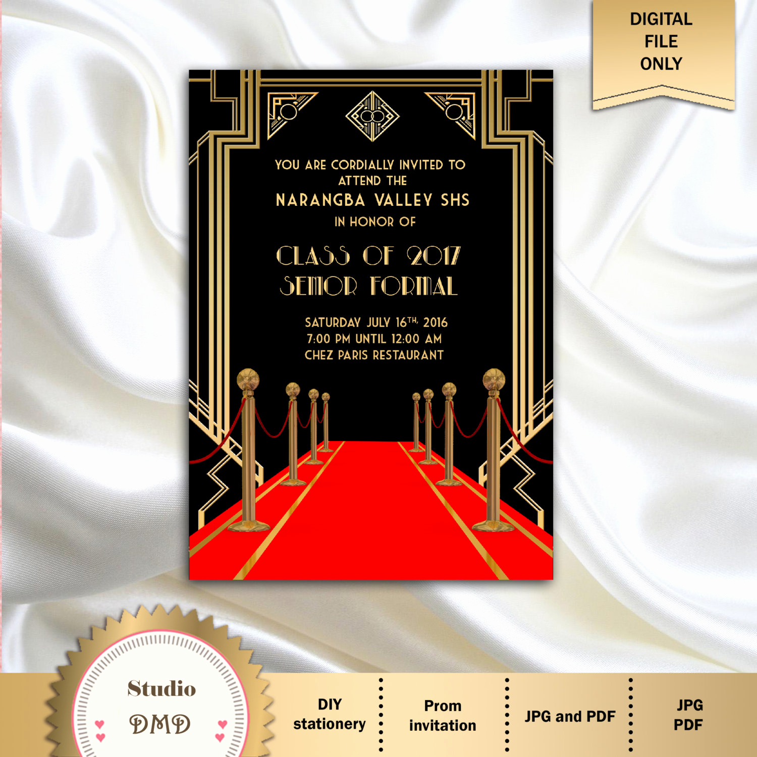 Great Gatsby Prom Invitation Best Of Great Gatsby Style Art Deco Prom Invitation Red Carpet Prom