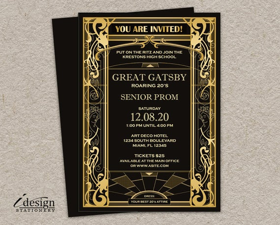 Great Gatsby Prom Invitation Fresh Great Gatsby Prom Invitation Diy Printable Vintage Art Deco