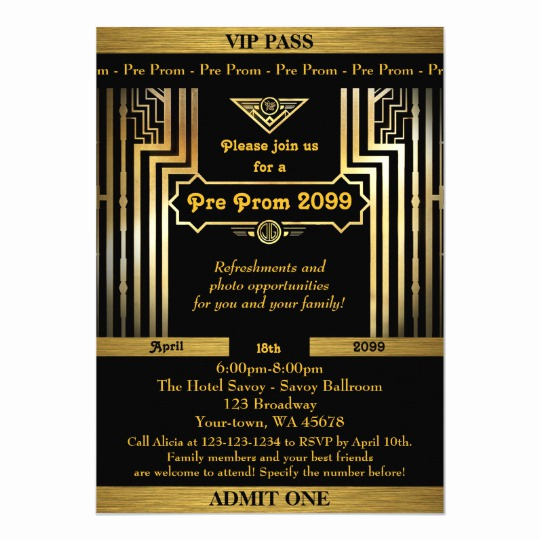 Great Gatsby Prom Invitation Inspirational Pre Prom Invitation Gatsby Style Ticket Black Gold