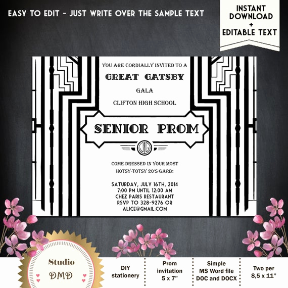 Great Gatsby Prom Invitation Lovely Great Gatsby Style Art Deco Prom Invitation Black and Gold