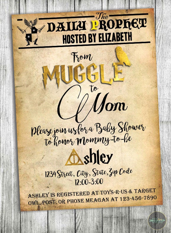 Harry Potter Birthday Invitation Wording Luxury Custom Harry Potter Baby Shower Invitation Muggle to Mom