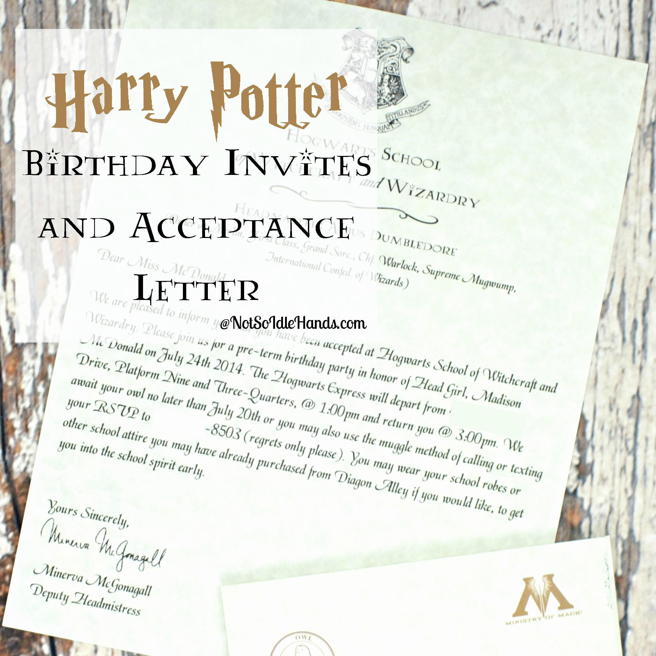 Harry Potter Invitation Letter Inspirational Harry Potter Birthday Invitations and Authentic Acceptance