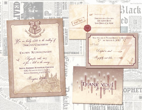 Harry Potter Invitation to Hogwarts Inspirational Harry Potter Wedding Invitation Set Geeky Custom