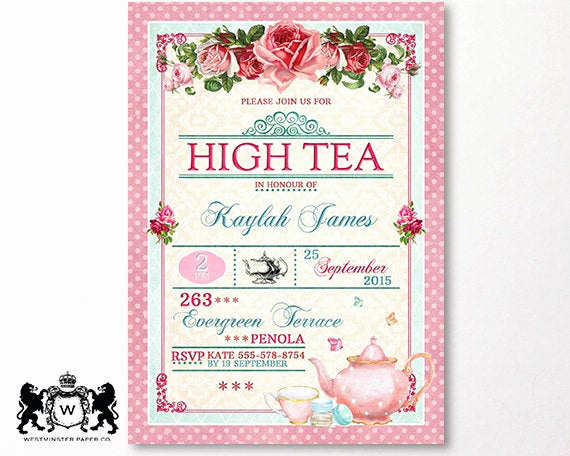 High Tea Invitation Template Luxury Printable Shabby Chic Wedding Invitation Templates