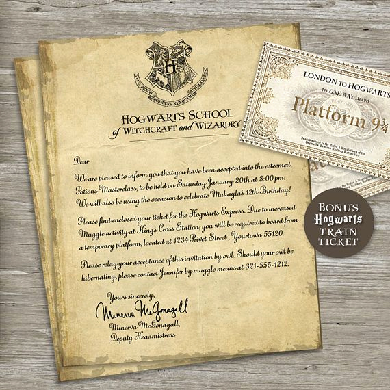 Hogwarts Birthday Invitation Template Unique Harry Potter Birthday Party Invitation Acceptance Letter