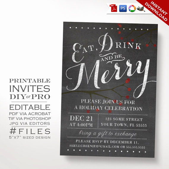 Holiday Party Invitation Template Unique Christmas Invitation Template Winter Chalkboard Holiday