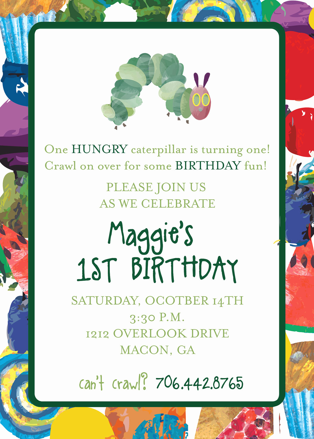 Hungry Caterpillar Invitation Template Luxury Very Hungry Caterpillar Invitation by Camaddisondesigns On