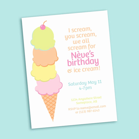 Ice Cream Invitation Template Best Of Ice Cream Cone Printable Party Invitation for Birthday Baby