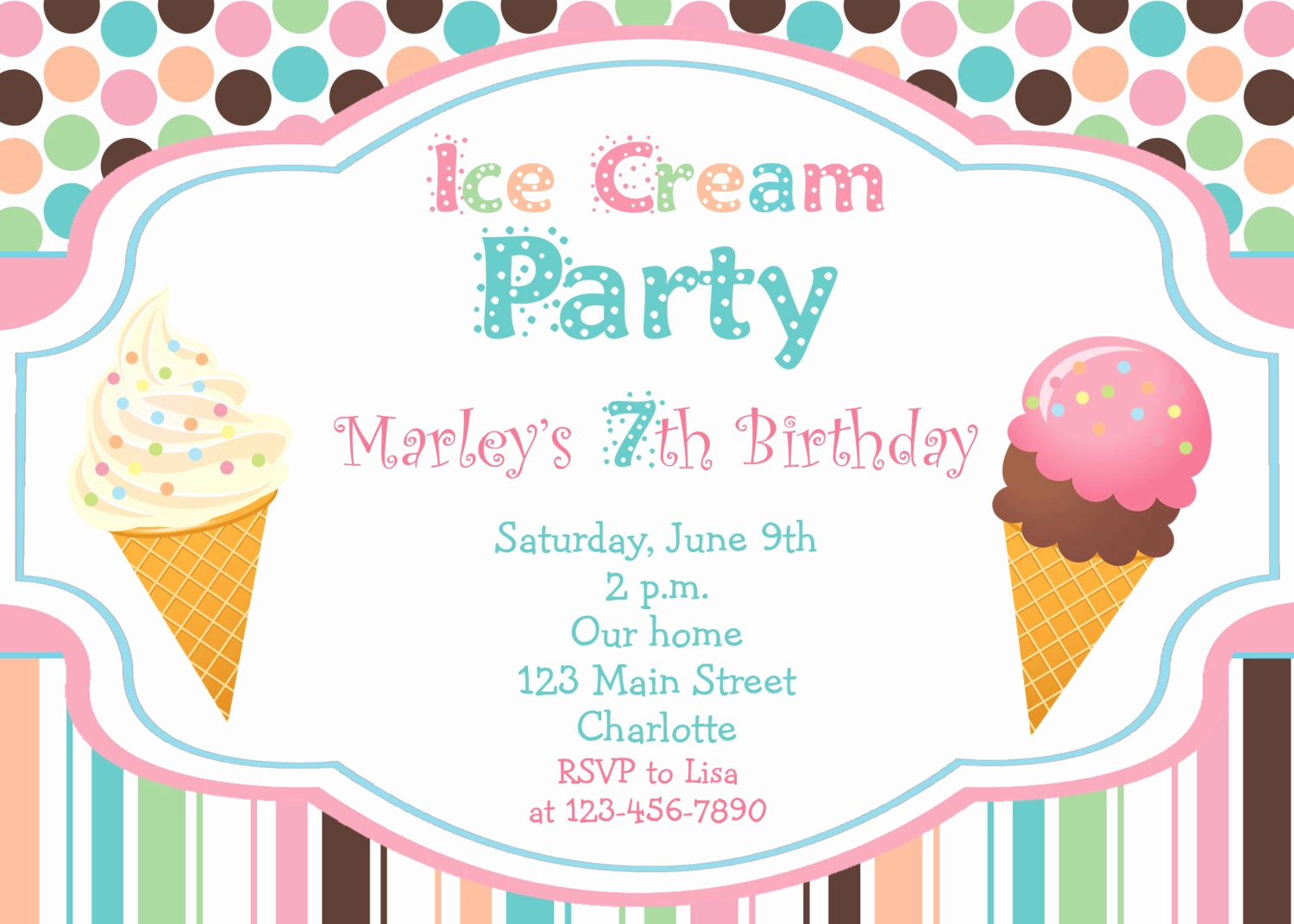 Ice Cream Invitation Template Elegant Ice Cream Party Birthday Invitation Ice by thebutterflypress