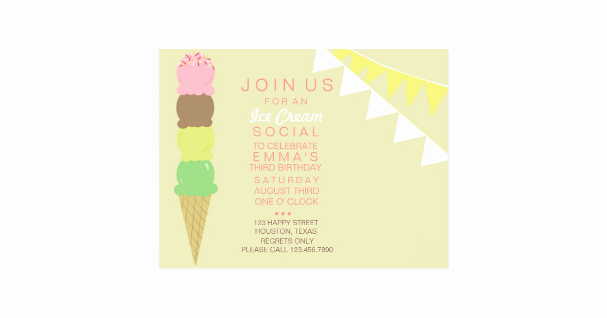 Ice Cream social Invitation New Ice Cream social Party Invitation Postcard