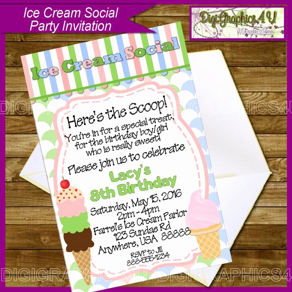 Ice Cream social Invitation Wording Awesome Ice Cream social Kids Birthday or event Party by
