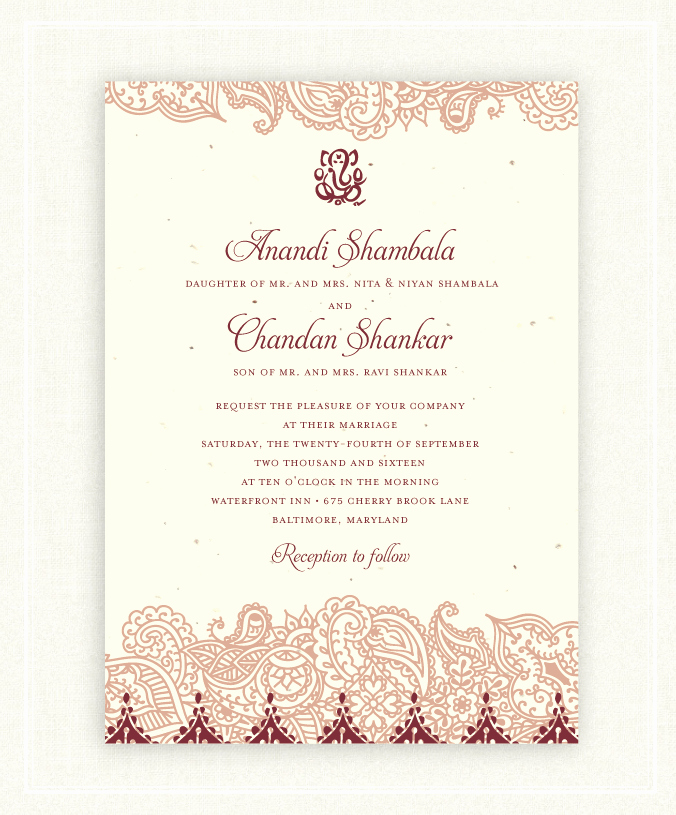 Indian Wedding Invitation Sample Lovely Indian Wedding Invitations On Seeded Paper