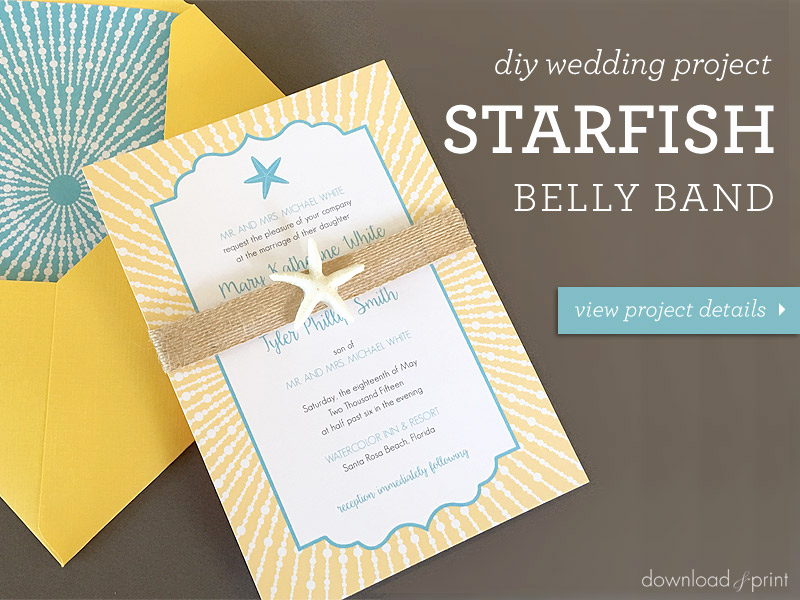 beach wedding invitation with starfish belly band