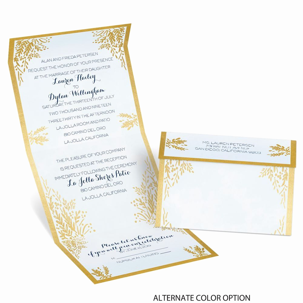 Invitation Card for Weddings Elegant Ferns Of Gold Seal and Send Invitation