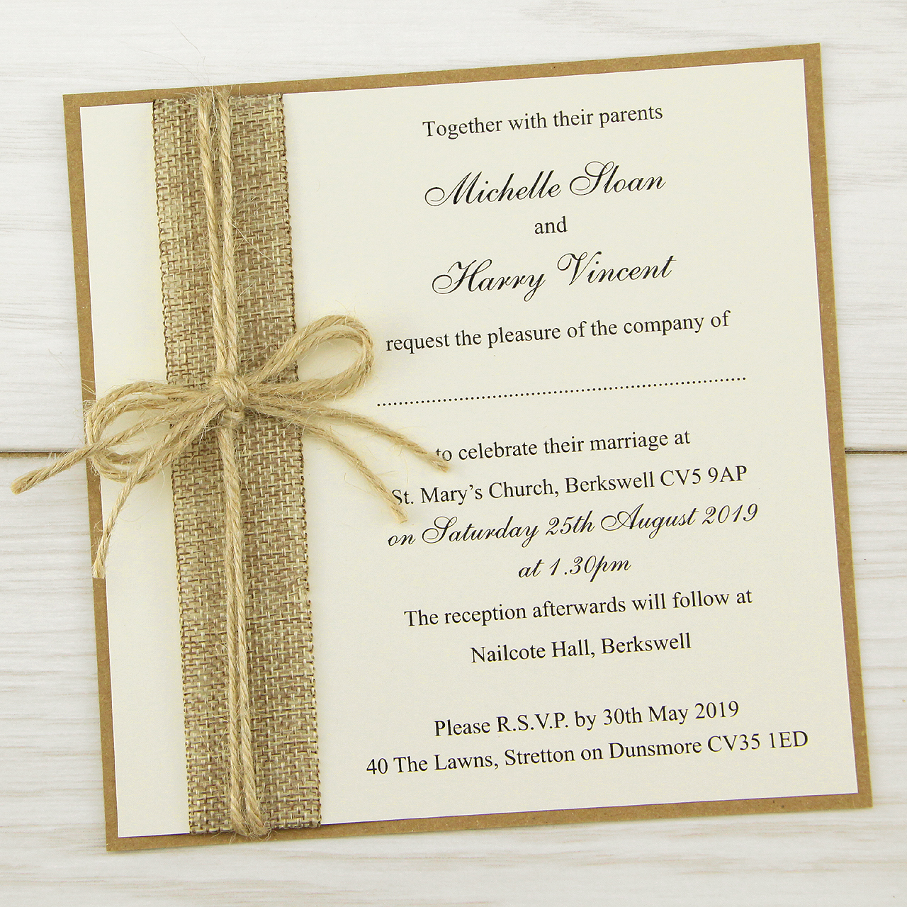 Invitation Card for Weddings New Rustic Burlap Layered Square