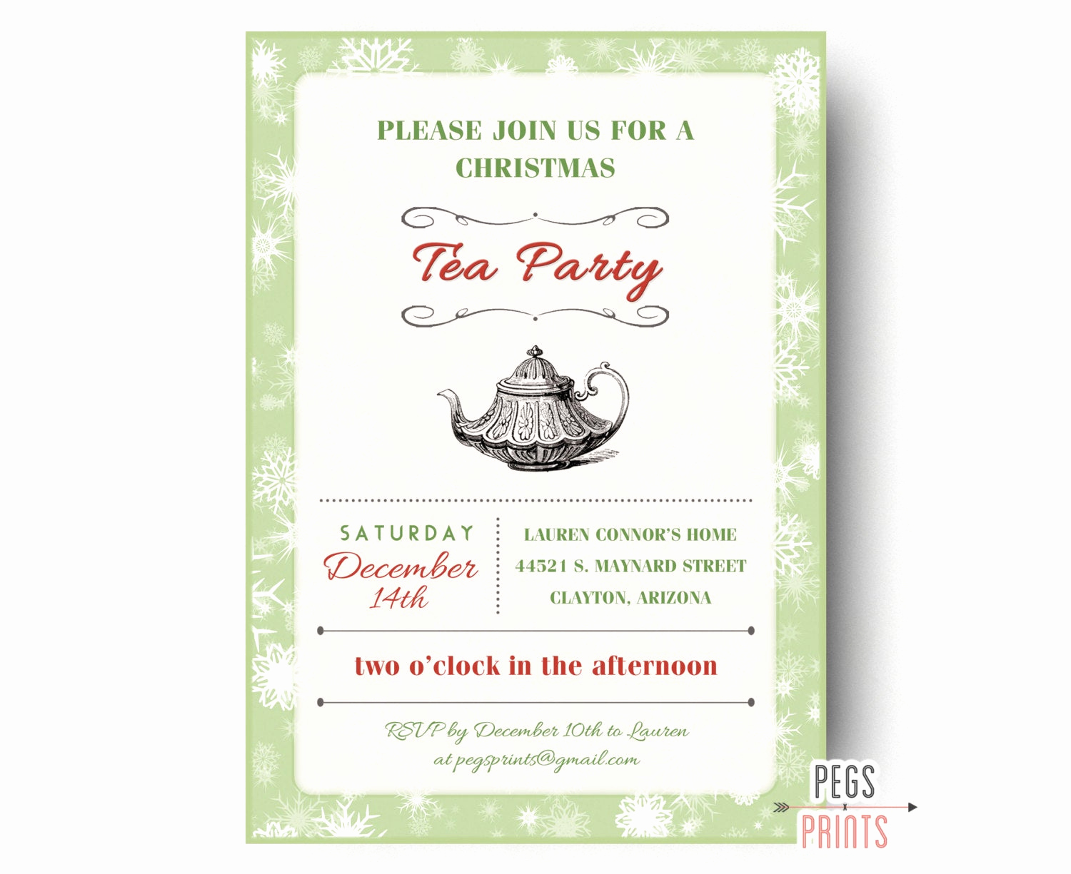 Invitation for Tea Party Inspirational Christmas Tea Party Invitation Printable Holiday Tea Party