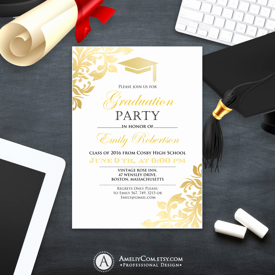 Invitation Inserts for Graduation Party Beautiful Graduation Party Invitation Template Printable Gold Foul Girl