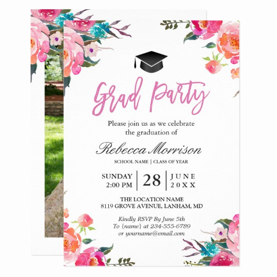 Invitation Inserts for Graduation Party Lovely Watercolor Botanical Pink Floral Graduation Party