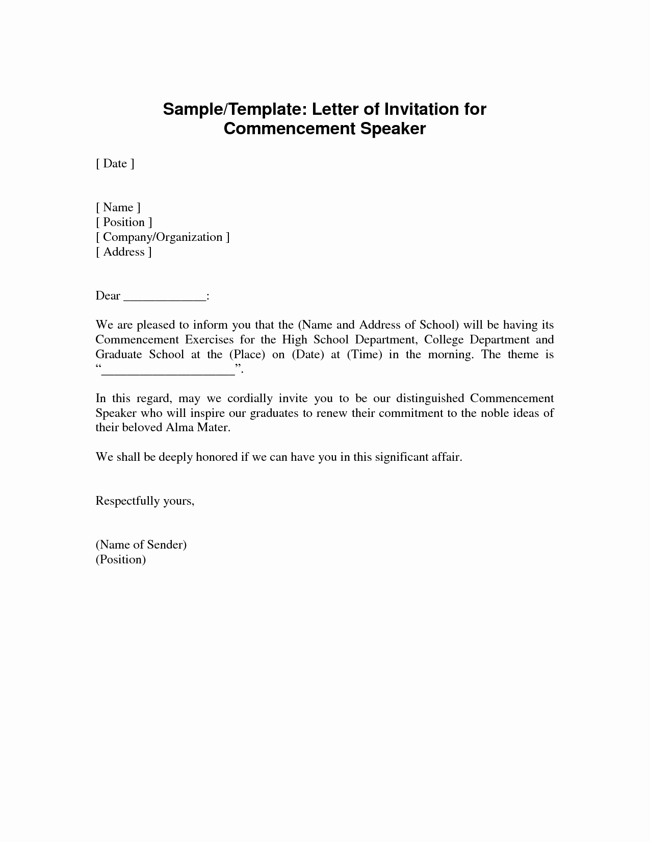 Invitation Letter for Speaker Fresh Invitation Letter Guest Speaker Graduation Ceremony