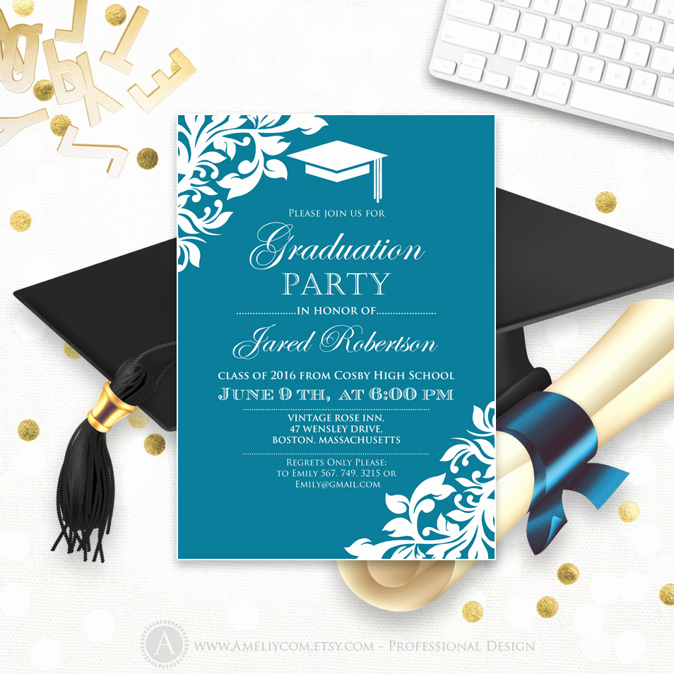 Invitation to Graduation Party Luxury Printable Graduation Party Invitation Template Blue Teal High