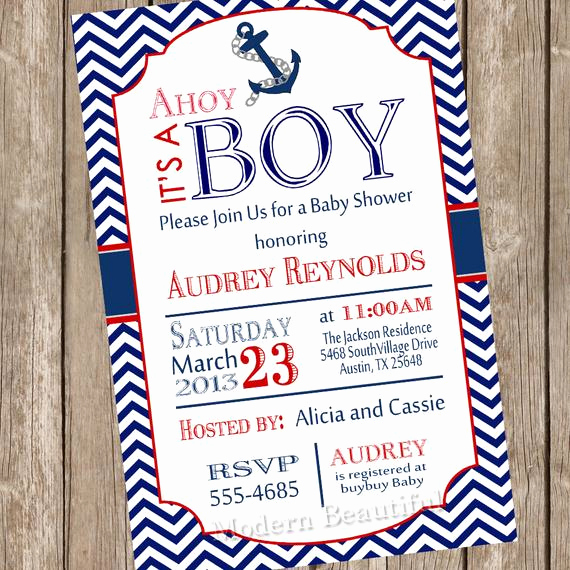 It A Boy Invitation Unique Chevron Ahoy It S A Boy Baby Shower Invitation Red Blue