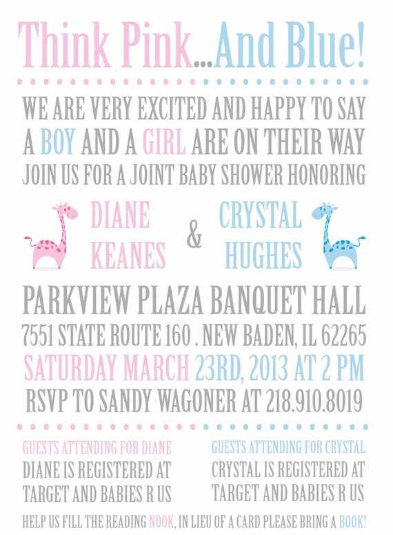 Joint Baby Shower Invitation Wording Beautiful Joint or Twins Baby Shower Invitation