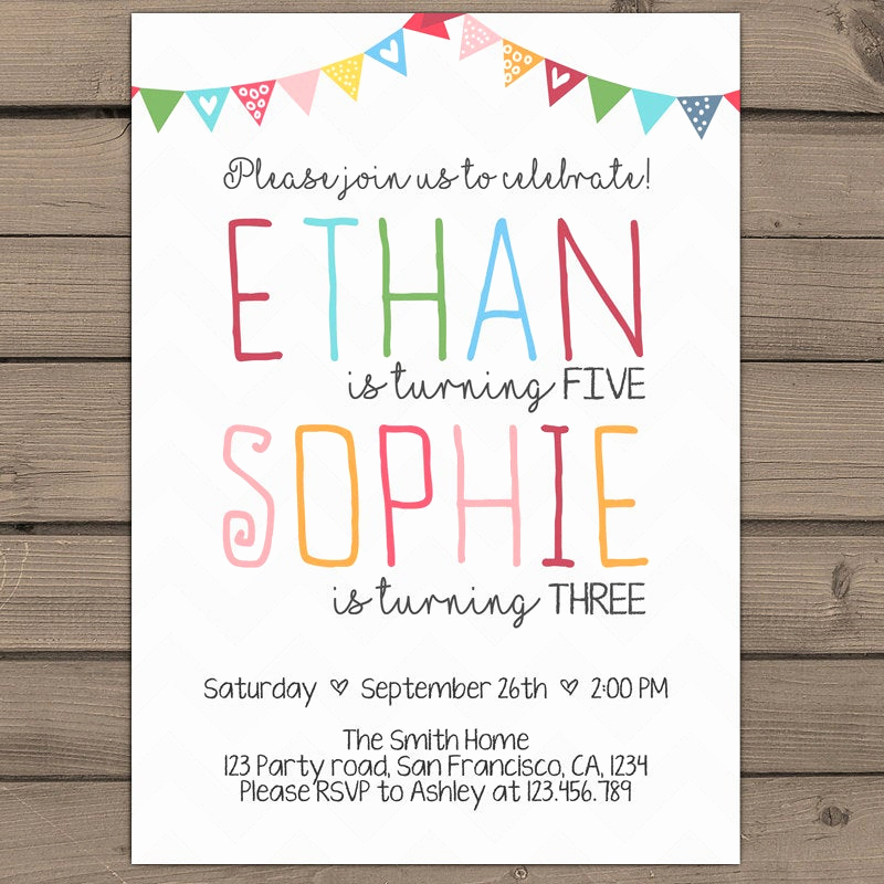 Joint Birthday Party Invitation Wording Awesome Joint Birthday Invitation Joint Birthday Party Invitationtwins