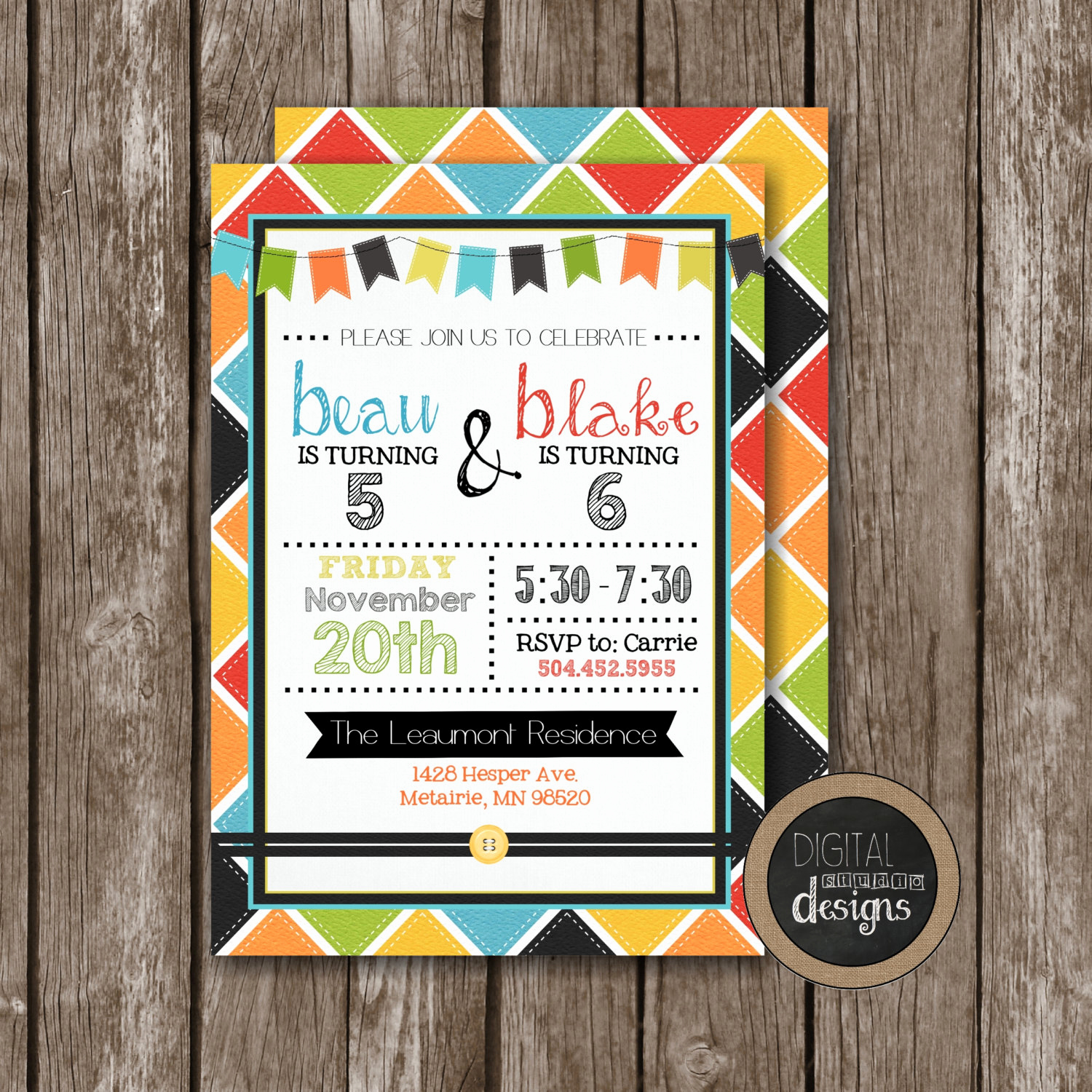 Joint Birthday Party Invitation Wording Inspirational Sibling Birthday Invitation Joint by Digitalstudiodesigns