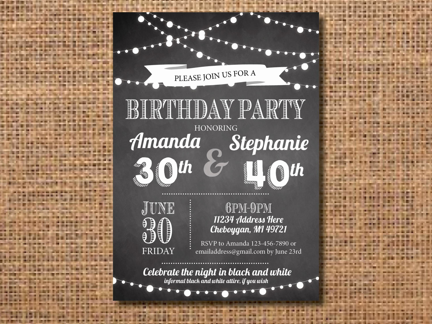 Joint Birthday Party Invitation Wording Luxury Adult Joint Birthday Party Invitation Black and White