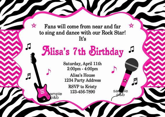 Karaoke Party Invitation Wording New Karaoke Invitation Rockstar Invitation Zebra and Chevron