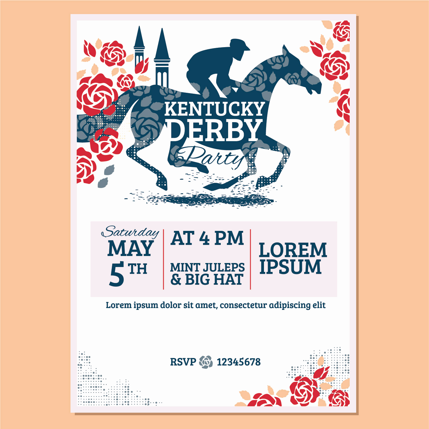 Kentucky Derby Invitation Wording Luxury Kentucky Derby Party Invitation Classic Style with Rose