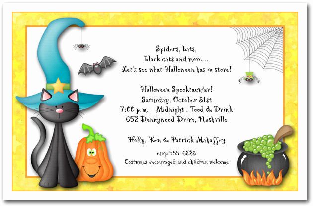 Kid Halloween Party Invitation Unique Teal Hat Black Cat Halloween Party Invitations