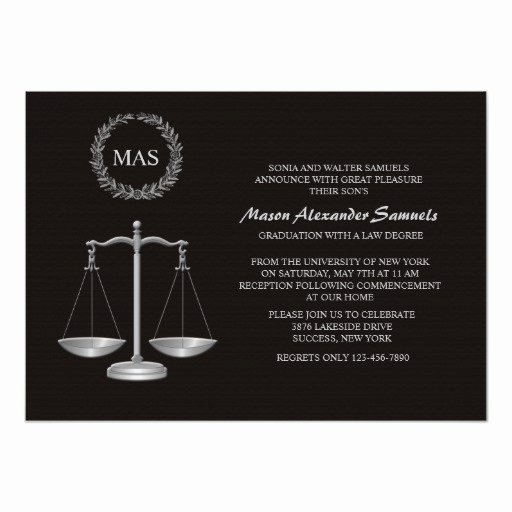 Law School Graduation Invitation Wording Awesome Justice Scale &amp; Wreath Law School Graduation Inv