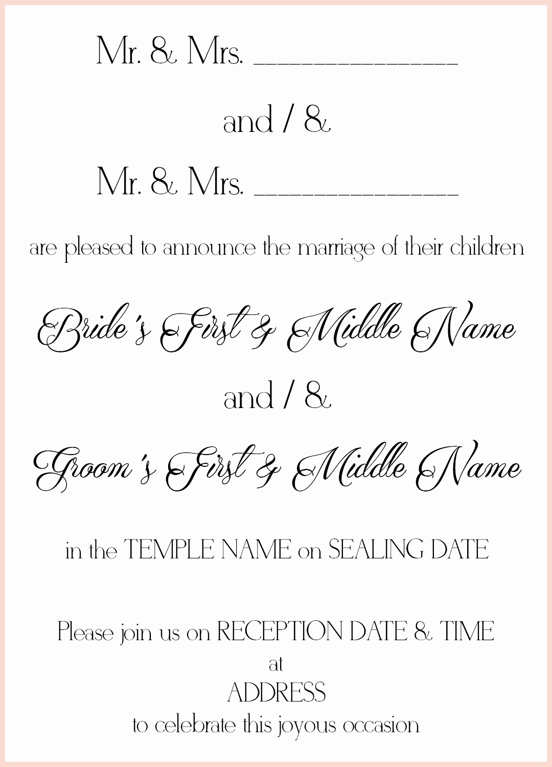 Lds Wedding Invitation Wording Awesome 8 Lds Wedding Invitation Wording Samples