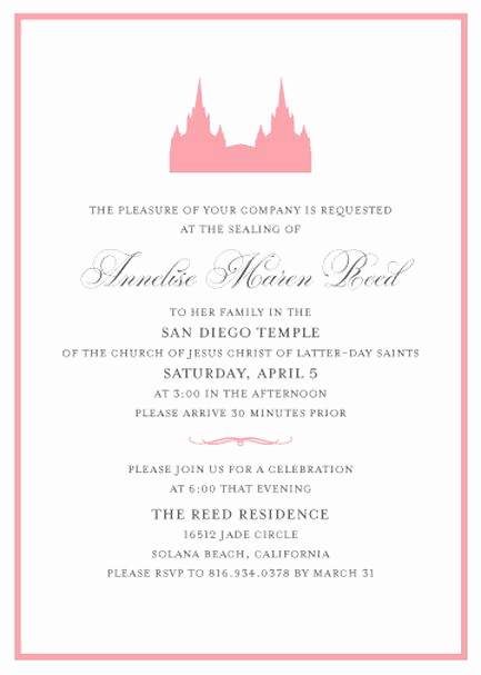 Lds Wedding Invitation Wording Luxury formal Lds Mormon San Diego Temple Sealing Invitation In