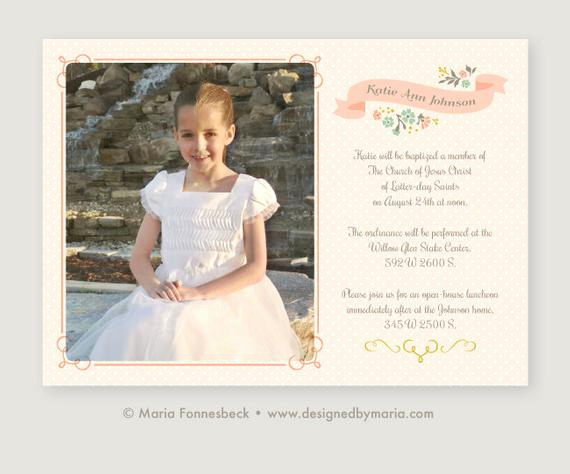 Lds Wedding Invitation Wording Unique Lds Baptism Invitation Girl Announcement with and Pretty