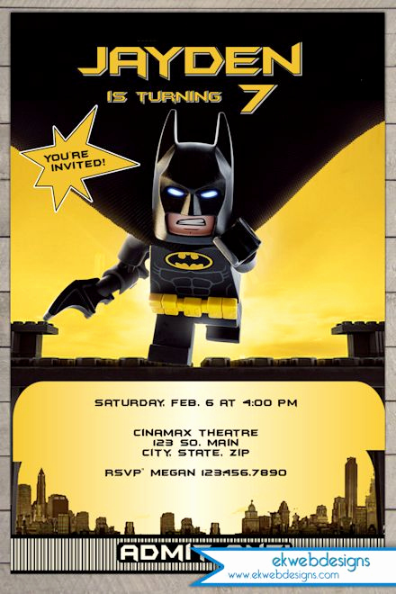 Lego Batman Invitation Template New Lego Batman Movie 2017 Birthday Invitation