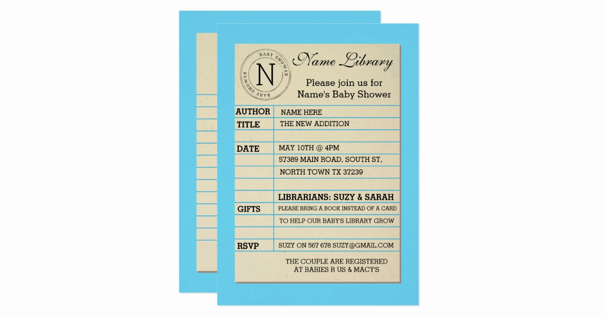 Library Card Baby Shower Invitation Luxury Boy Library Card Baby Shower Blue Invitation