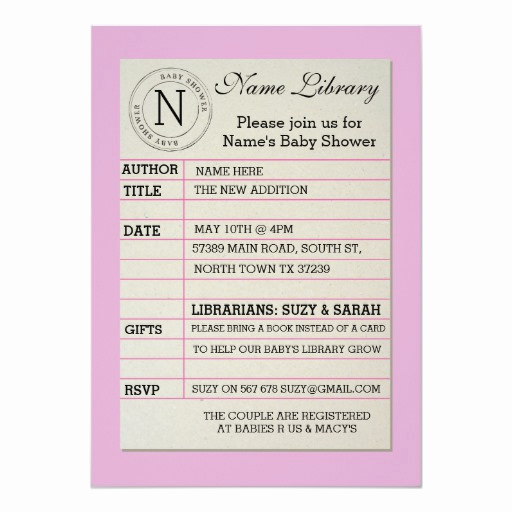 Library Card Baby Shower Invitation Unique Girl Library Card Baby Shower Pink Invitation