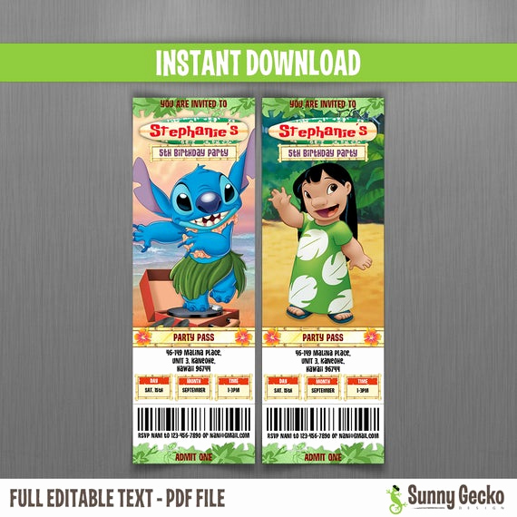 Lilo and Stitch Invitation Unique Disney Lilo &amp; Stitch Birthday Ticket by Sunnygeckodesign