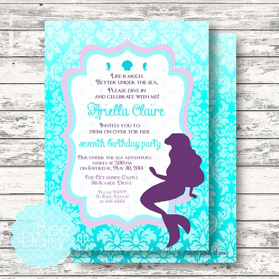 Little Mermaid Invitation Wording Lovely Little Mermaid Invitation for Birthday Party or by