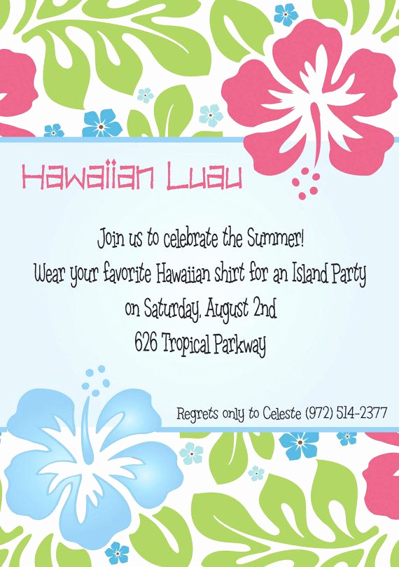 Luau Birthday Invitation Wording Elegant Hawaiian Luau Party Invitation Includes by