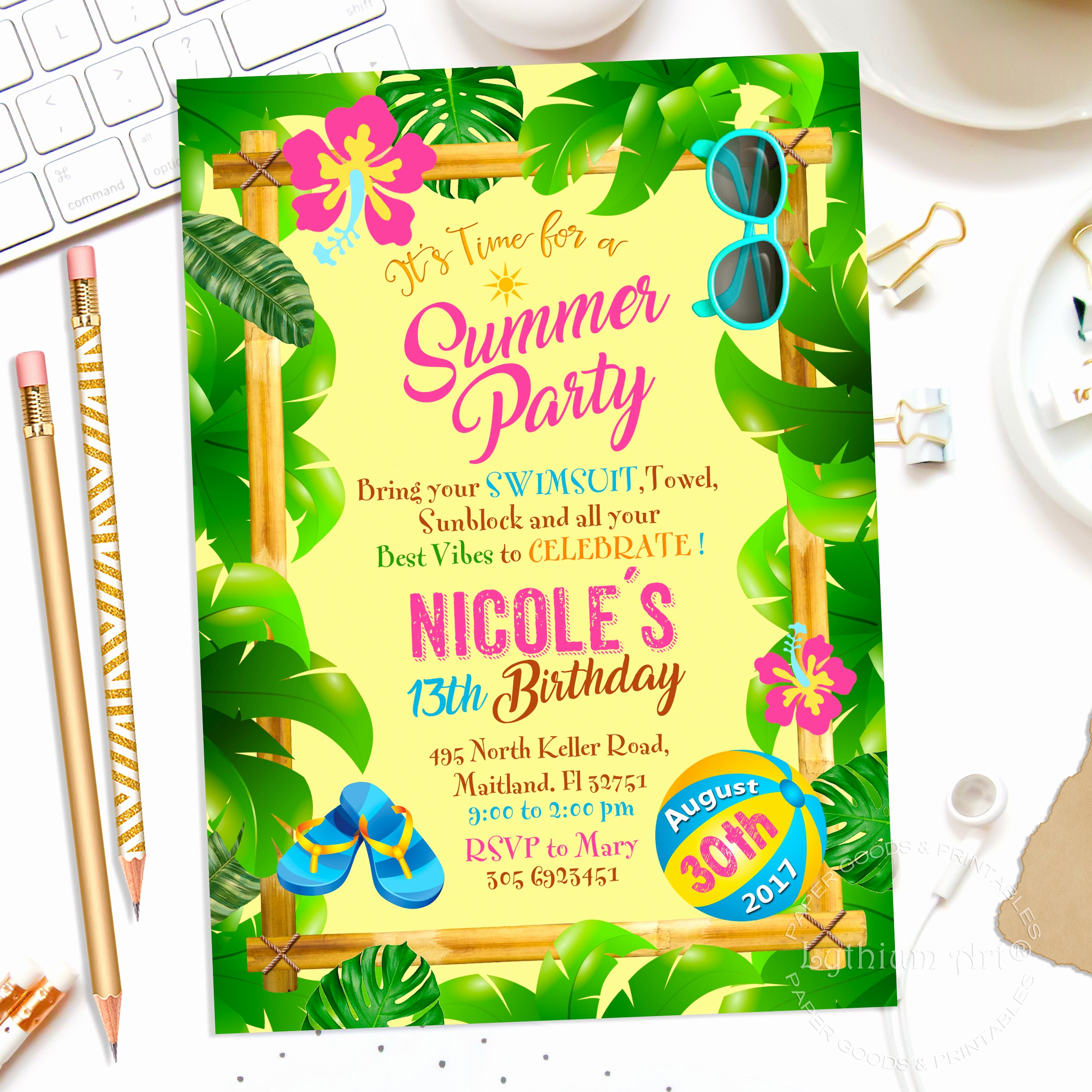 Luau Party Invitation Template Beautiful Tropical Party Invitation Girls Summer Invitation Summer
