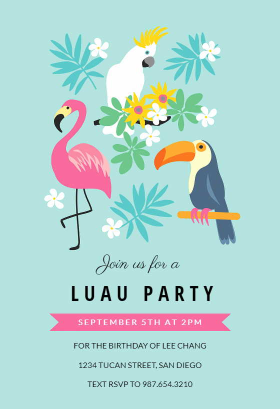 Luau Party Invitation Template Unique Tropical Birds Luau Party Invitation Template Free