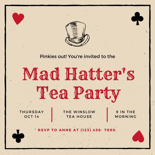 Mad Hatter Tea Party Invitation Beautiful Black Red Playing Cards Mad Hatter Tea Party Invitation