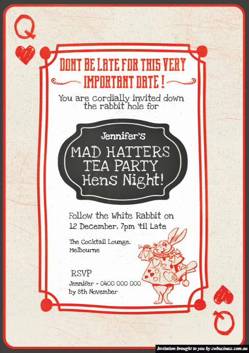 Mad Hatter Tea Party Invitation Beautiful Mad Hatters Tea Party Hens Invites