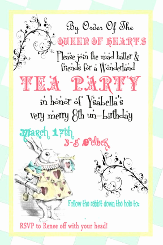 Mad Hatter Tea Party Invitation Lovely Alice In Wonderland Invite Mad Hatter Tea Party by
